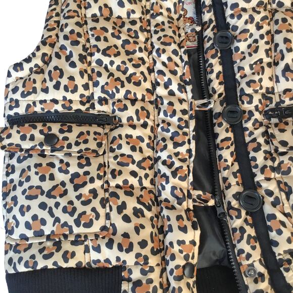 KC Collections Leopard Print Puffer Vest Faux Fur Zip Off Hood Size M (10) NWT - Picture 4 of 10